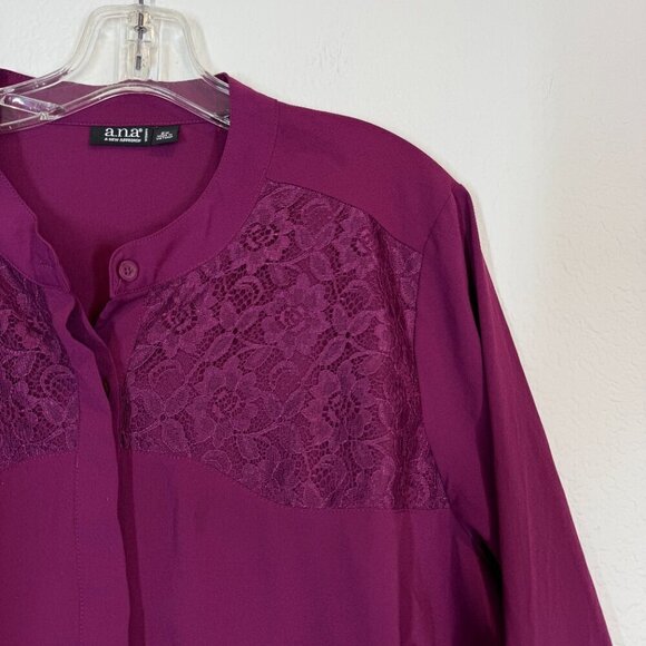 Purple Top Tunic Blouse Button Up Lace Long Sleeve Business Holiday 2X - Picture 1 of 8